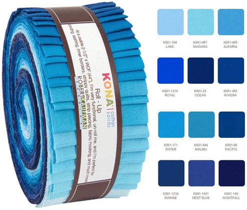 Kona Sky Gazer Blue Palette 2.5" Strips 40pcs Jelly Roll Robert Kaufman
