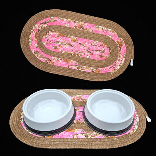 Pink Camo Jelly-Roll Rug Pet Bowl Mat